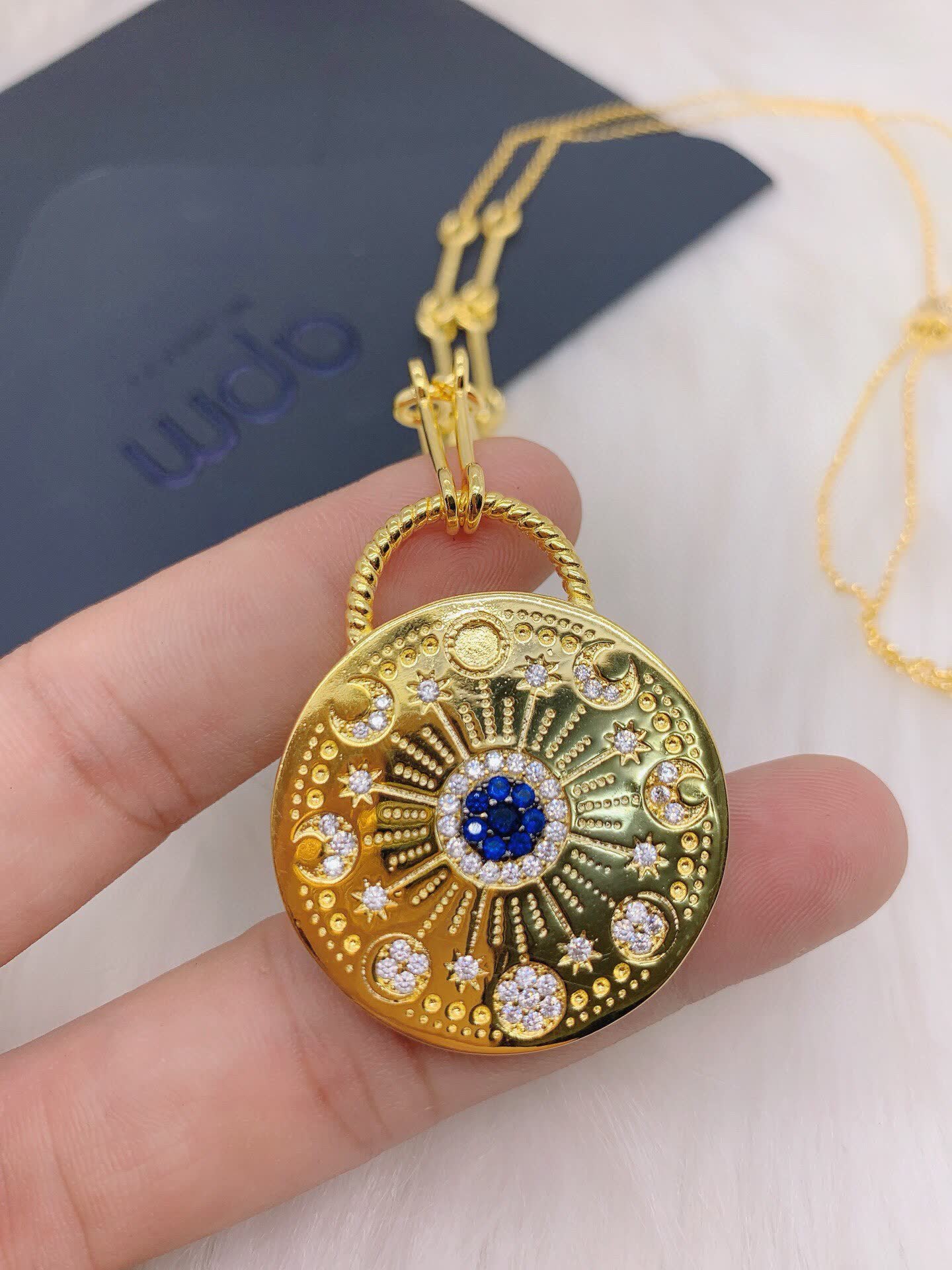 APM Monaco Gold Evil Eye Pendant Necklace